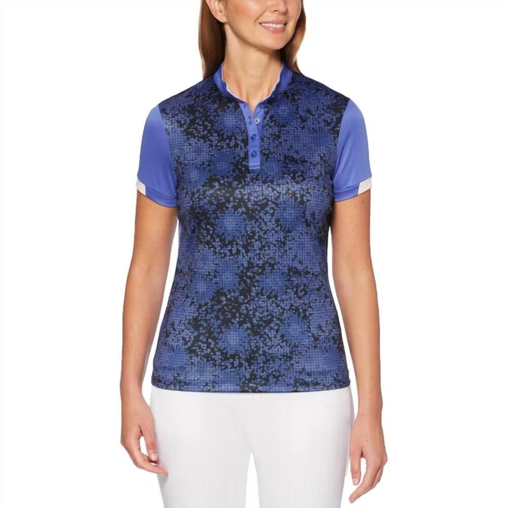 NEW PGA TOUR women's activewear printed short sleeve golf polo in amparo blue